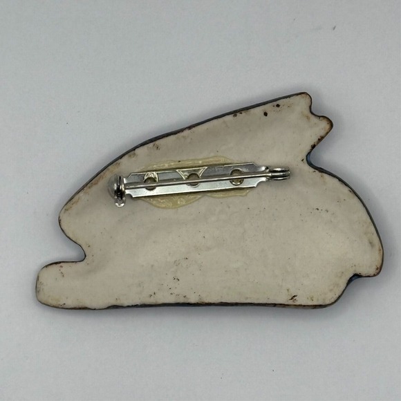 Handmade Ceramic Rabbit Pin Brooch Glazed - Picture 6 of 6